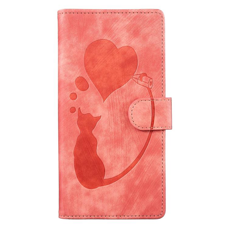 Custodia in pelle goffrata con motivo cuore e gatto per Samsung Galaxy A57, A37