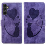 Custodia in pelle goffrata con motivo cuore e gatto per Samsung Galaxy A57, A37