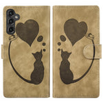 Custodia in pelle goffrata con motivo cuore e gatto per Samsung Galaxy A57, A37