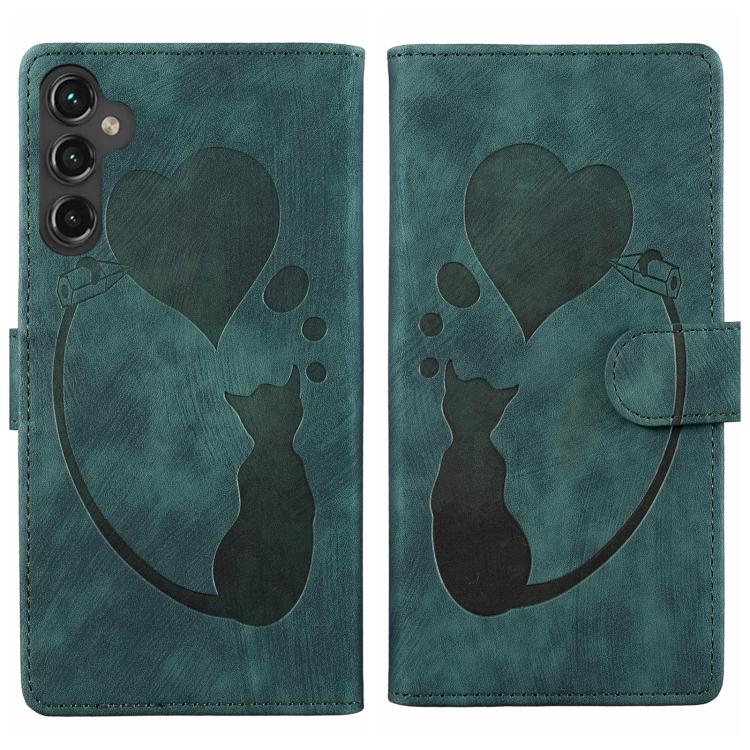 Custodia in pelle goffrata con motivo cuore e gatto per Samsung Galaxy A57, A37