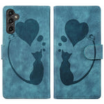 Custodia in pelle goffrata con motivo cuore e gatto per Samsung Galaxy A57, A37