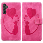 Custodia in pelle goffrata con motivo cuore e gatto per Samsung Galaxy A57, A37
