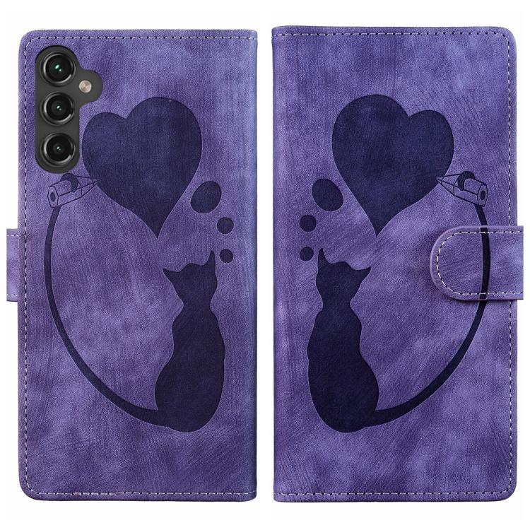 Custodia in pelle goffrata con motivo cuore e gatto per Samsung Galaxy A57, A37