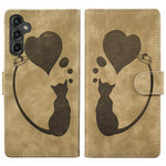 Custodia in pelle goffrata con motivo cuore e gatto per Samsung Galaxy A57, A37