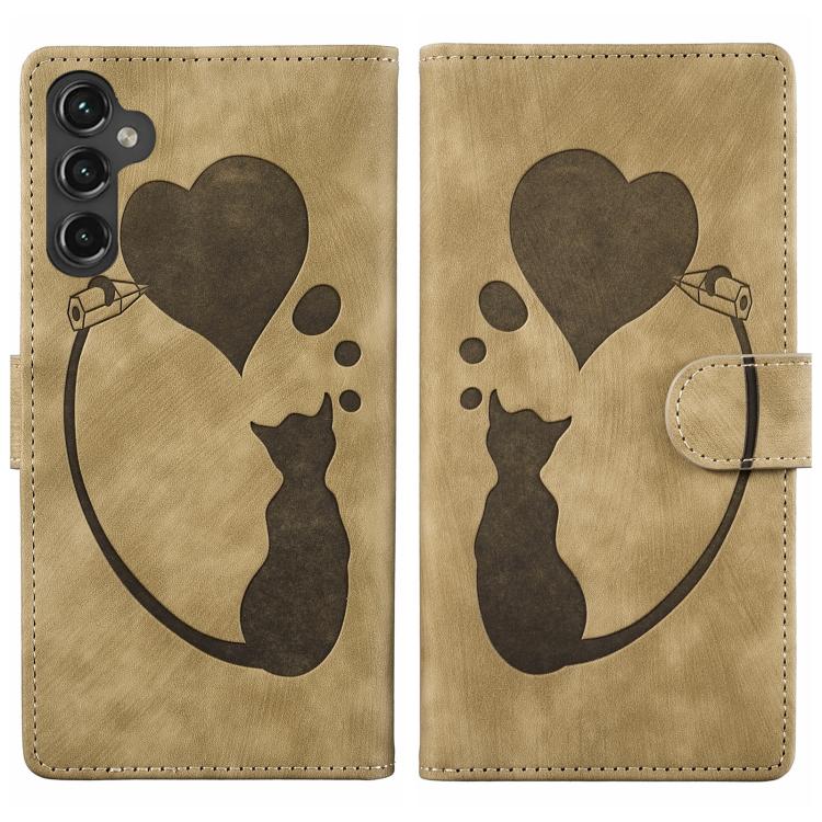 Custodia in pelle goffrata con motivo cuore e gatto per Samsung Galaxy A57, A37