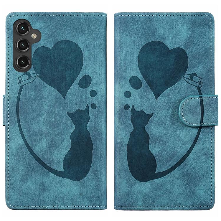 Custodia in pelle goffrata con motivo cuore e gatto per Samsung Galaxy A57, A37