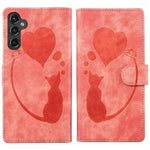 Custodia in pelle goffrata con motivo cuore e gatto per Samsung Galaxy A57, A37
