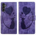 Custodia in pelle goffrata con motivo cuore e gatto per Samsung Galaxy A57, A37