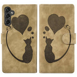 Custodia in pelle goffrata con motivo cuore e gatto per Samsung Galaxy A57, A37