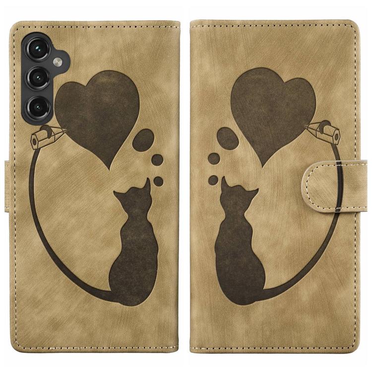 Custodia in pelle goffrata con motivo cuore e gatto per Samsung Galaxy A57, A37