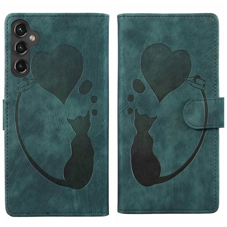 Custodia in pelle goffrata con motivo cuore e gatto per Samsung Galaxy A57, A37