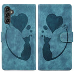 Custodia in pelle goffrata con motivo cuore e gatto per Samsung Galaxy A57, A37