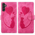 Custodia in pelle goffrata con motivo cuore e gatto per Samsung Galaxy A57, A37