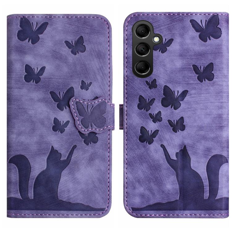 Custodia per telefono in pelle con stampa a farfalla e gatto, For Samsung Galaxy A36 5G