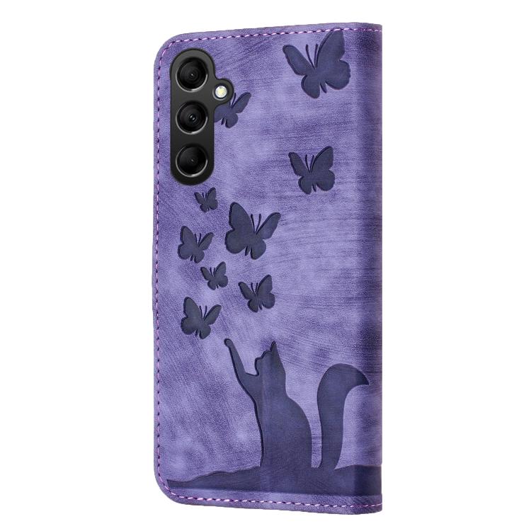 Custodia per telefono in pelle con stampa a farfalla e gatto, For Samsung Galaxy A36 5G