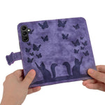 Custodia per telefono in pelle con stampa a farfalla e gatto, For Samsung Galaxy A36 5G