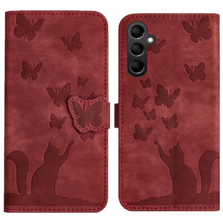 Custodia per telefono in pelle con stampa a farfalla e gatto, For Samsung Galaxy A36 5G
