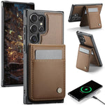 Custodia PU con porta carte RFID MagSafe per Samsung Galaxy S25 Ultra, S24