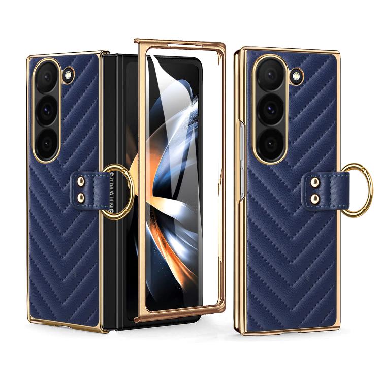 Custodia in pelle con anello metallico per Galaxy Z Fold7 5G, Samsung Galaxy Z