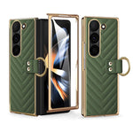 Custodia in pelle con anello metallico per Galaxy Z Fold7 5G, Samsung Galaxy Z