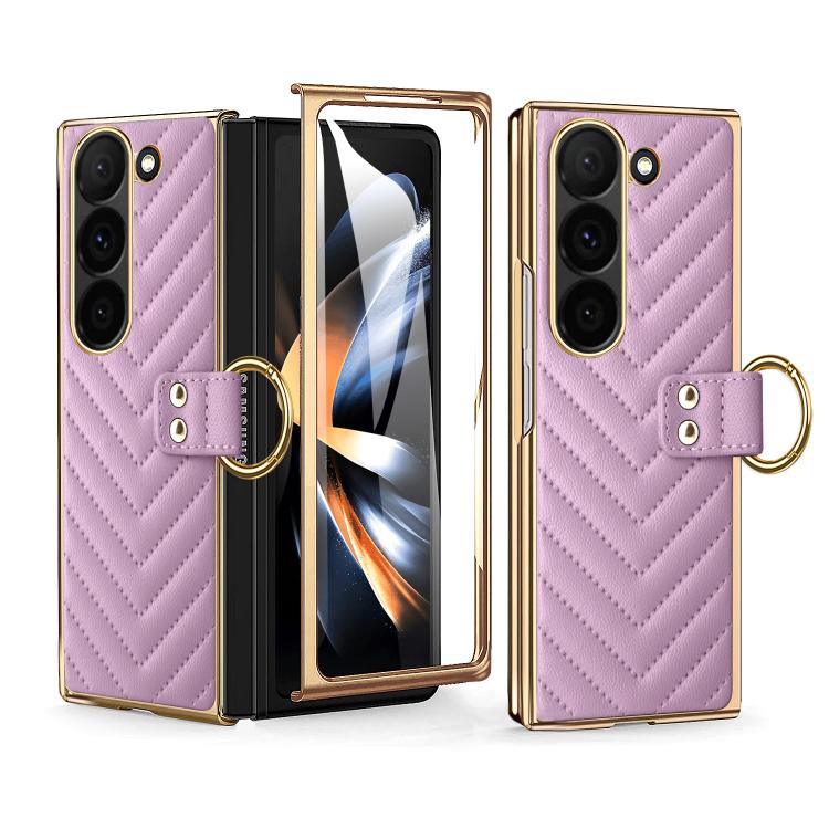 Custodia in pelle con anello metallico per Galaxy Z Fold7 5G, Samsung Galaxy Z