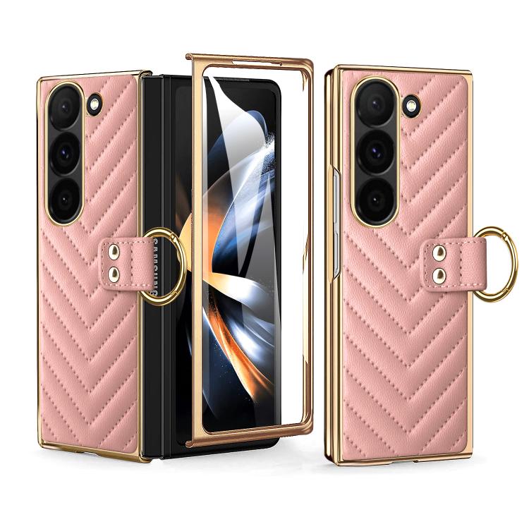 Custodia in pelle con anello metallico per Galaxy Z Fold7 5G, Samsung Galaxy Z