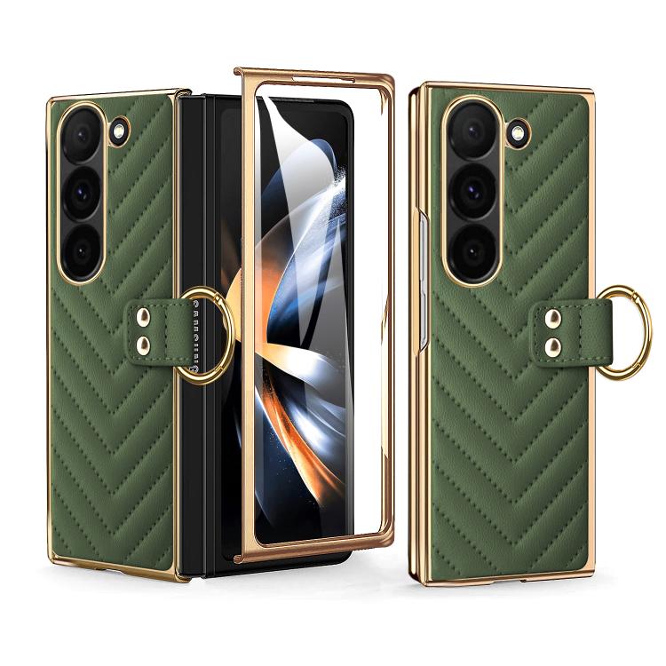 Custodia in pelle con anello metallico per Galaxy Z Fold7 5G, Samsung Galaxy Z