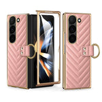 Custodia in pelle con anello metallico per Galaxy Z Fold7 5G, Samsung Galaxy Z