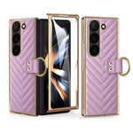 Custodia in pelle con anello metallico per Galaxy Z Fold7 5G, Samsung Galaxy Z