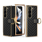 Custodia in pelle con anello metallico per Galaxy Z Fold7 5G, Samsung Galaxy Z