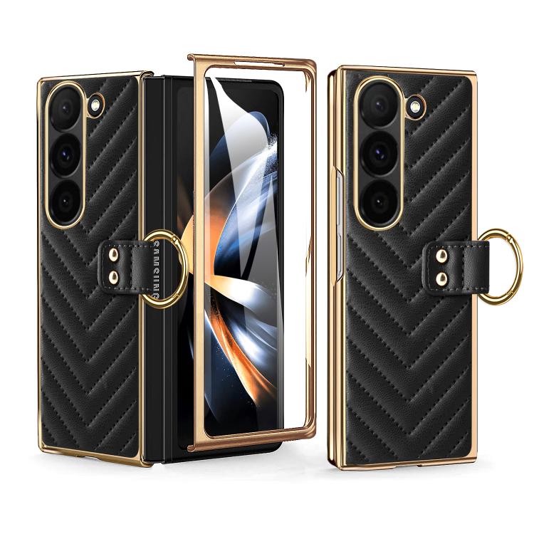 Custodia in pelle con anello metallico per Galaxy Z Fold7 5G, Samsung Galaxy Z