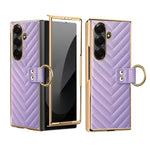 Custodia in pelle con anello metallico per Galaxy Z Fold7 5G, Samsung Galaxy Z