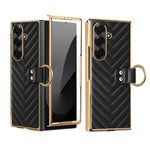 Custodia in pelle con anello metallico per Galaxy Z Fold7 5G, Samsung Galaxy Z