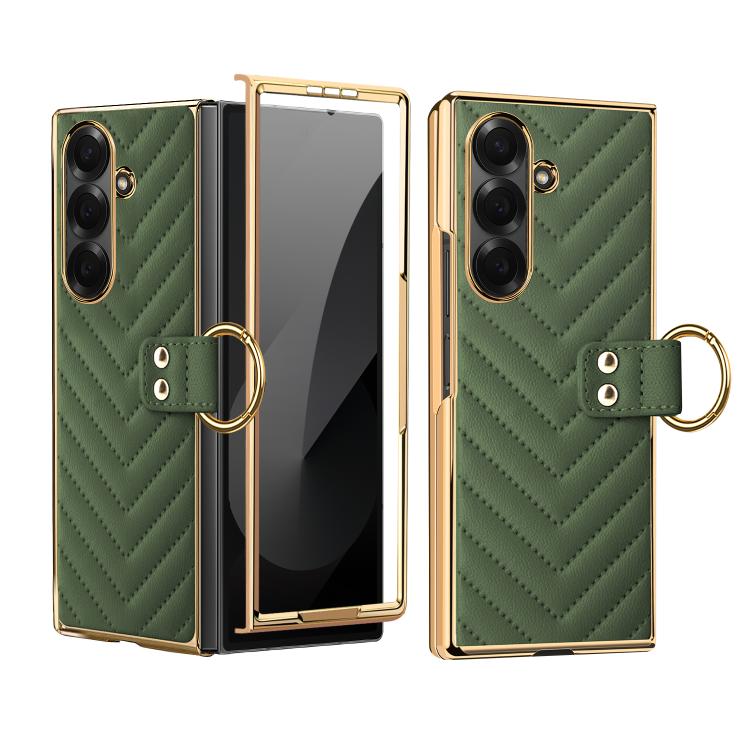 Custodia in pelle con anello metallico per Galaxy Z Fold7 5G, Samsung Galaxy Z