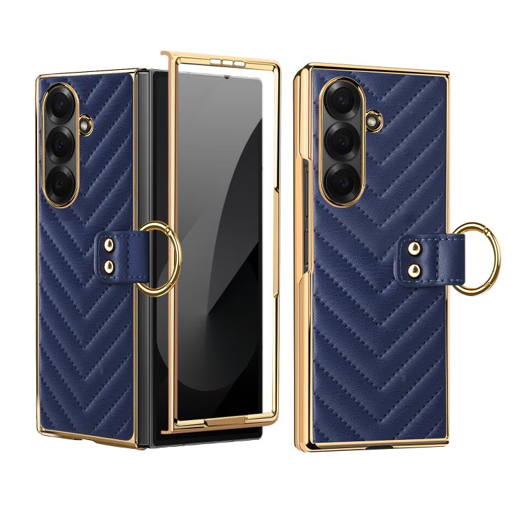Custodia in pelle con anello metallico per Galaxy Z Fold7 5G, Samsung Galaxy Z