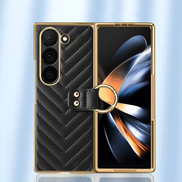 Custodia in pelle con anello metallico per Galaxy Z Fold7 5G, Samsung Galaxy Z