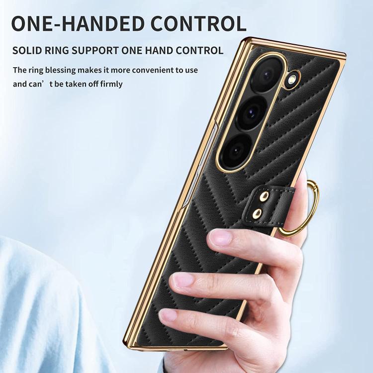 Custodia in pelle con anello metallico per Galaxy Z Fold7 5G, Samsung Galaxy Z