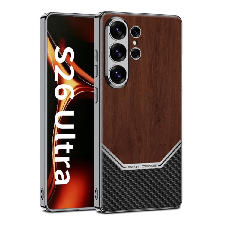 Custodia in pelle e legno con copertura completa per Samsung Galaxy S26 e S25