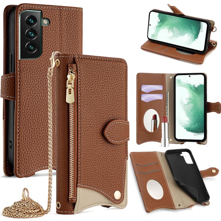 Custodia in pelle Litchi a coda di pesce con catena per Samsung Galaxy S21, S21+