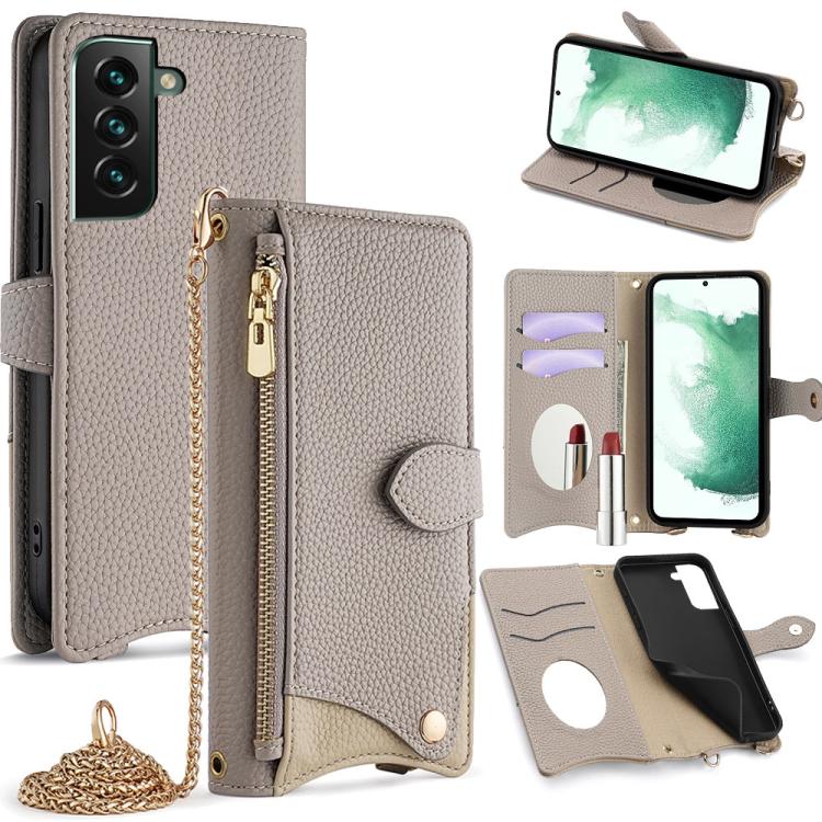 Custodia in pelle Litchi a coda di pesce con catena per Samsung Galaxy S23, S22