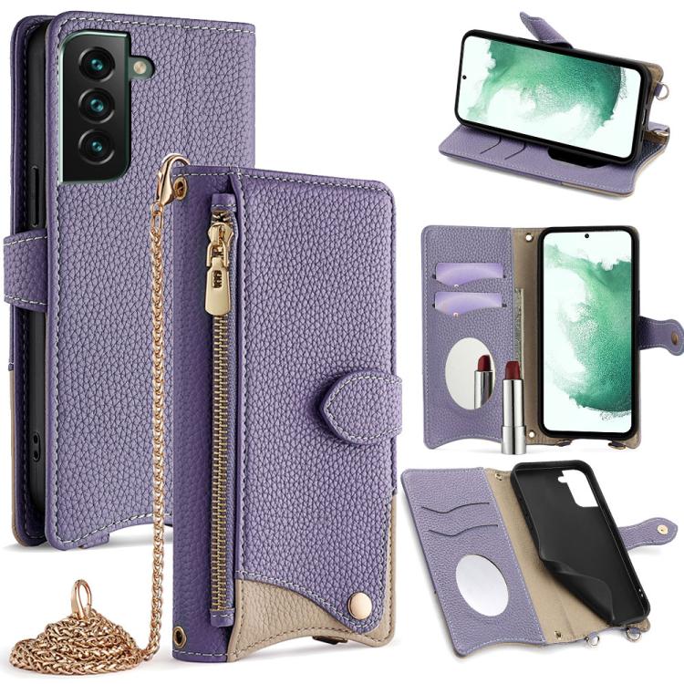 Custodia in pelle Litchi a coda di pesce con catena per Samsung Galaxy S23, S22
