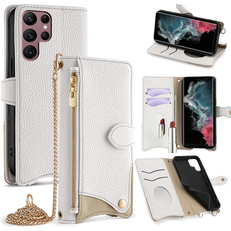 Custodia in pelle Litchi a coda di pesce con catena per Samsung Galaxy S23, S22