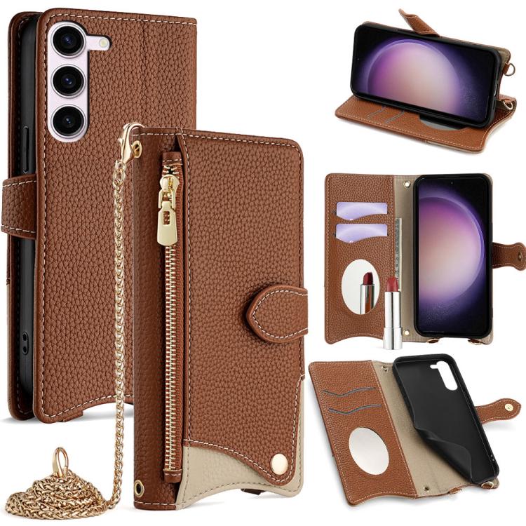 Custodia in pelle Litchi a coda di pesce con catena per Samsung Galaxy S23, S22