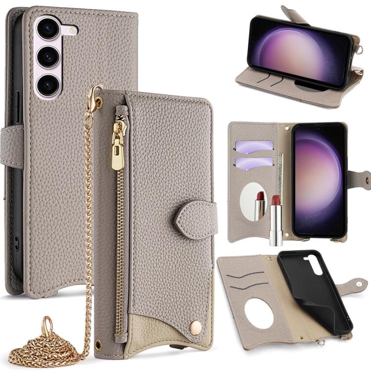 Custodia in pelle Litchi a coda di pesce con catena per Samsung Galaxy S23, S22