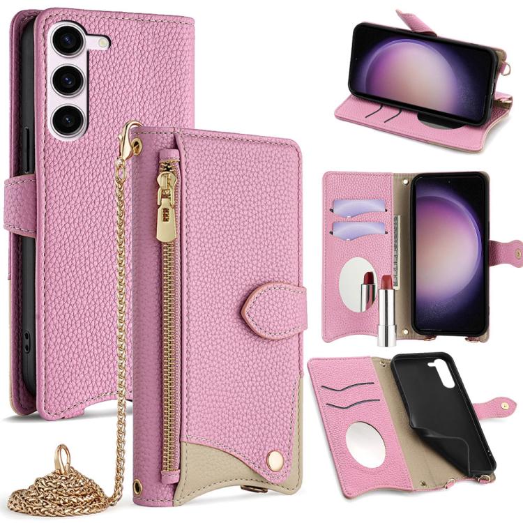 Custodia in pelle Litchi a coda di pesce con catena per Samsung Galaxy S23, S22