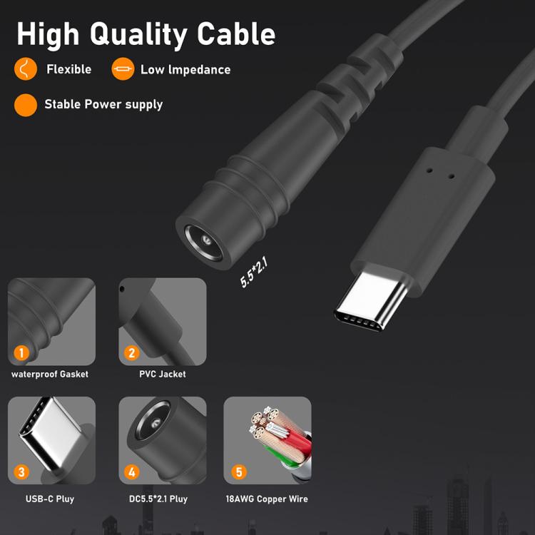 Adattatore ricarica USB Tipo C a DC 5,5x2,1 mm 100W