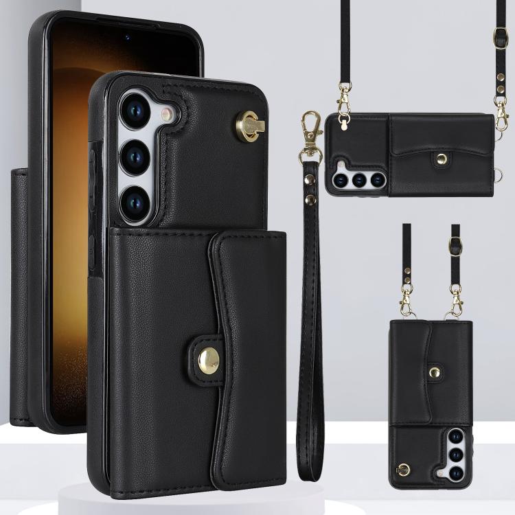 Custodia telefono con slot per schede RFID e cordino per Samsung Galaxy S25+