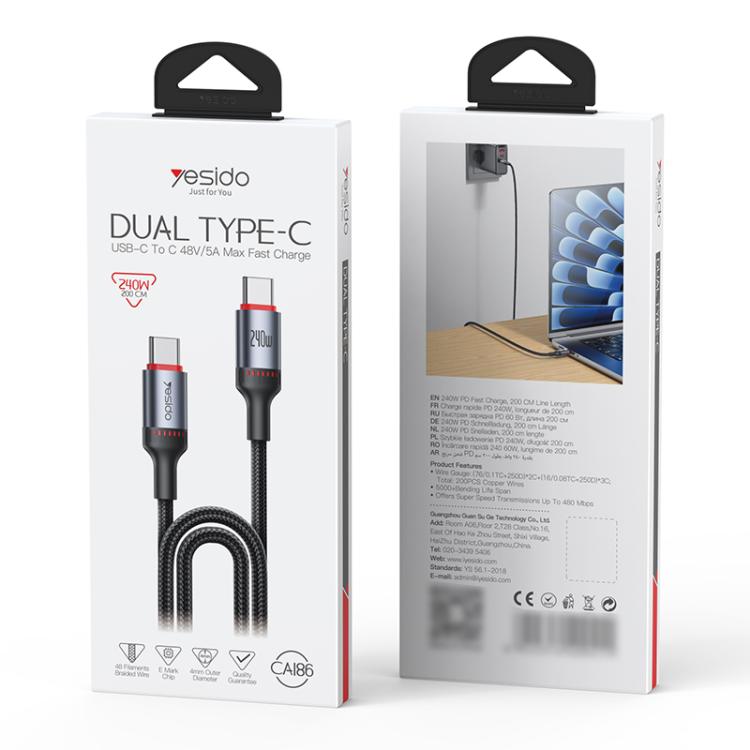 Cavo dati USB-C 240W 2m in lega di alluminio Yesido