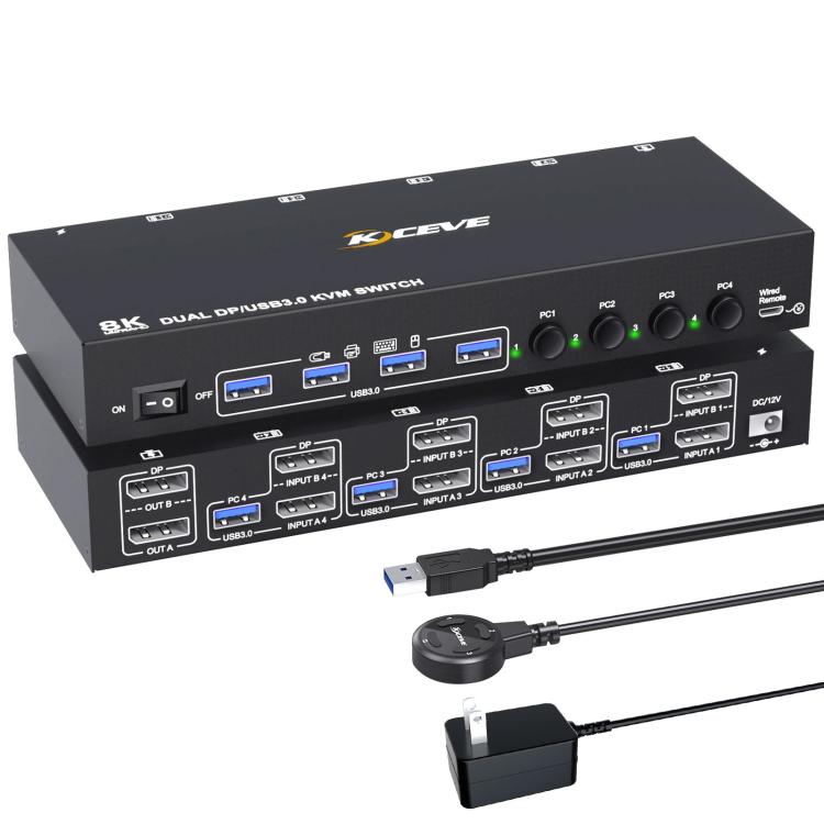 Switch KVM DisplayPort 8K 30Hz 4 ingressi 2 uscite