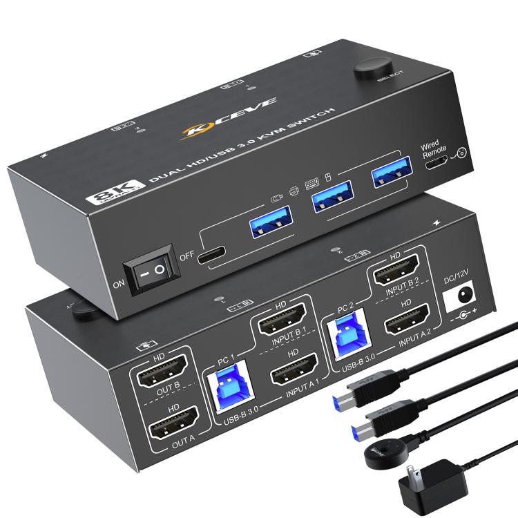 Switch KVM doppio monitor USB3.0/HDMI 2 porte 8K 60Hz